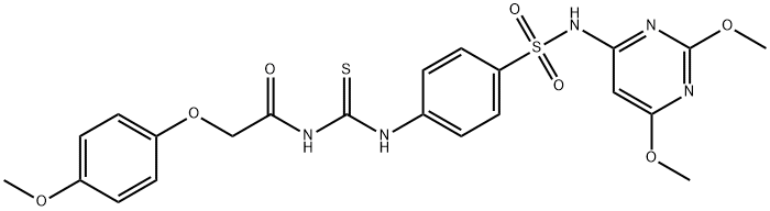 N-{[(4-{[(2,6-dimethoxy-4-pyrimidinyl)amino]sulfonyl}phenyl)amino]carbonothioyl}-2-(4-methoxyphenoxy)acetamide Struktur