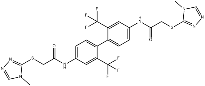 N,N'-[2,2'-bis(trifluoromethyl)biphenyl-4,4'-diyl]bis{2-[(4-methyl-4H-1,2,4-triazol-3-yl)sulfanyl]acetamide} Struktur