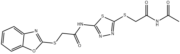 N-(5-{[2-(acetylamino)-2-oxoethyl]sulfanyl}-1,3,4-thiadiazol-2-yl)-2-(1,3-benzoxazol-2-ylsulfanyl)acetamide Struktur