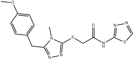 2-{[5-(4-methoxybenzyl)-4-methyl-4H-1,2,4-triazol-3-yl]sulfanyl}-N-(1,3,4-thiadiazol-2-yl)acetamide Struktur