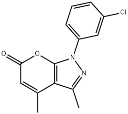 1-(3-chlorophenyl)-3,4-dimethylpyrano[2,3-c]pyrazole-6(1H)-one Struktur