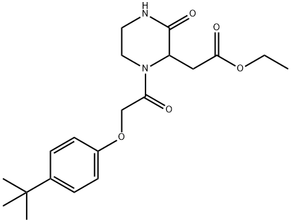 ethyl 2-[1-[2-(4-tert-butylphenoxy)acetyl]-3-oxopiperazin-2-yl]acetate Struktur