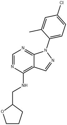 1-(4-chloro-2-methylphenyl)-N-((tetrahydrofuran-2-yl)methyl)-1H-pyrazolo[3,4-d]pyrimidin-4-amine Struktur