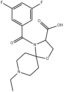 4-(3,5-difluorobenzoyl)-8-ethyl-1-oxa-4,8-diazaspiro[4.5]decane-3-carboxylic acid Struktur