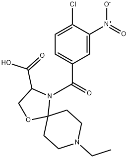 4-(4-chloro-3-nitrobenzoyl)-8-ethyl-1-oxa-4,8-diazaspiro[4.5]decane-3-carboxylic acid Struktur