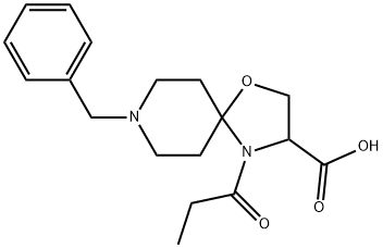 8-benzyl-4-propanoyl-1-oxa-4,8-diazaspiro[4.5]decane-3-carboxylic acid Struktur