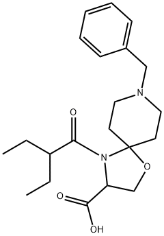 8-benzyl-4-(2-ethylbutanoyl)-1-oxa-4,8-diazaspiro[4.5]decane-3-carboxylic acid Struktur