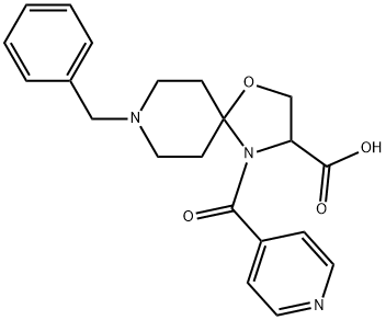 8-benzyl-4-(pyridine-4-carbonyl)-1-oxa-4,8-diazaspiro[4.5]decane-3-carboxylic acid Struktur