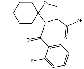 4-(2-fluorobenzoyl)-8-methyl-1-oxa-4-azaspiro[4.5]decane-3-carboxylic acid Struktur