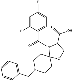 8-benzyl-4-(2,4-difluorobenzoyl)-1-oxa-4,8-diazaspiro[4.5]decane-3-carboxylic acid Struktur