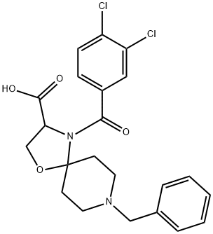 8-benzyl-4-(3,4-dichlorobenzoyl)-1-oxa-4,8-diazaspiro[4.5]decane-3-carboxylic acid Struktur