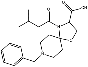 8-benzyl-4-(3-methylbutanoyl)-1-oxa-4,8-diazaspiro[4.5]decane-3-carboxylic acid Struktur