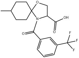 8-methyl-4-[3-(trifluoromethyl)benzoyl]-1-oxa-4-azaspiro[4.5]decane-3-carboxylic acid Struktur