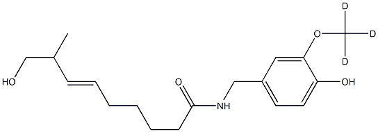 (E)-9-hydroxy-N-[[4-hydroxy-3-(trideuteriomethoxy)phenyl]methyl]-8-methylnon-6-enamide Struktur