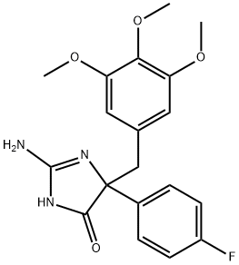 2-amino-5-(4-fluorophenyl)-5-[(3,4,5-trimethoxyphenyl)methyl]-4,5-dihydro-1H-imidazol-4-one Struktur