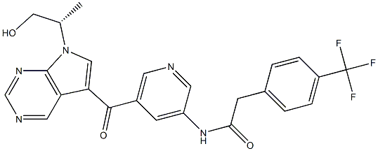 N-[5-[7-[(2S)-1-hydroxypropan-2-yl]pyrrolo[2,3-d]pyrimidine-5-carbonyl]pyridin-3-yl]-2-[4-(trifluoromethyl)phenyl]acetamide Struktur