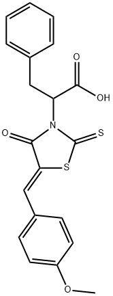 (Z)-2-(5-(4-methoxybenzylidene)-4-oxo-2-thioxothiazolidin-3-yl)-3-phenylpropanoic acid Struktur