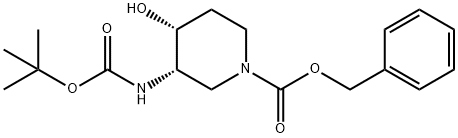 CIS-benzyl 3-((tert-butoxycarbonyl)amino)-4-hydroxypiperidine-1-carboxylate Struktur