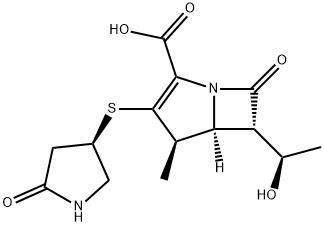 ( )-(4R,5S,6S)-6-((1R)-1-Hydroxyethyl)-4-methyl-7-oxo-3-(((3R)-5-oxopyrrolidin-3-yl)sulfanyl)-1-azabicyclo(3.2.0)hept-2-ene-2-carboxylic acid Struktur