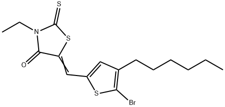 5-((5-bromo-4-hexylthiophen-2-yl)methylene)-3-ethyl-2-thioxothiazolidin-4-one Struktur