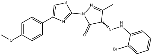 4-[(2-bromophenyl)hydrazono]-2-[4-(4-methoxyphenyl)-1,3-thiazol-2-yl]-5-methyl-2,4-dihydro-3H-pyrazol-3-one Struktur