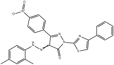 4-[(2,4-dimethylphenyl)hydrazono]-5-(4-nitrophenyl)-2-(4-phenyl-1,3-thiazol-2-yl)-2,4-dihydro-3H-pyrazol-3-one Struktur