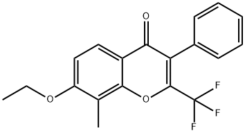 7-ethoxy-8-methyl-3-phenyl-2-(trifluoromethyl)-4H-chromen-4-one Struktur