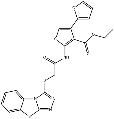 ethyl 2-(2-(benzo[4,5]thiazolo[2,3-c][1,2,4]triazol-3-ylthio)acetamido)-4-(furan-2-yl)thiophene-3-carboxylate Struktur