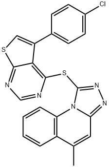 5-(4-chlorophenyl)-4-((5-methyl-[1,2,4]triazolo[4,3-a]quinolin-1-yl)thio)thieno[2,3-d]pyrimidine Struktur