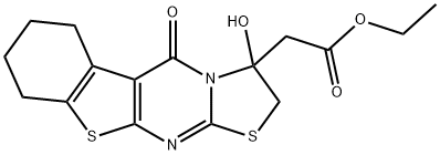 ethyl 2-(3-hydroxy-5-oxo-2,3,6,7,8,9-hexahydro-5H-benzo[4,5]thieno[2,3-d]thiazolo[3,2-a]pyrimidin-3-yl)acetate Struktur