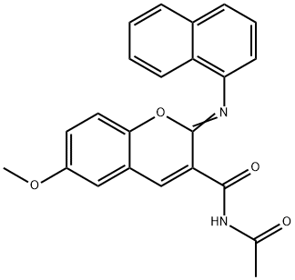 (Z)-N-acetyl-6-methoxy-2-(naphthalen-1-ylimino)-2H-chromene-3-carboxamide Struktur