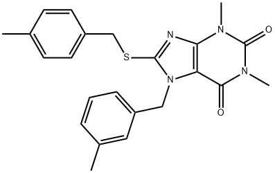 1,3-dimethyl-7-(3-methylbenzyl)-8-((4-methylbenzyl)thio)-3,7-dihydro-1H-purine-2,6-dione Struktur