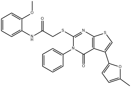 N-(2-methoxyphenyl)-2-((5-(5-methylfuran-2-yl)-4-oxo-3-phenyl-3,4-dihydrothieno[2,3-d]pyrimidin-2-yl)thio)acetamide Struktur