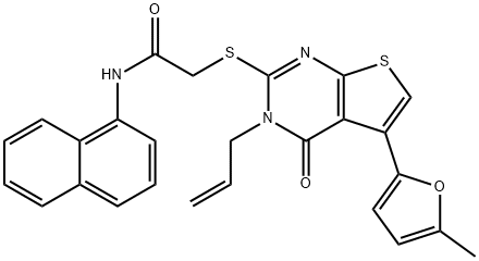 2-((3-allyl-5-(5-methylfuran-2-yl)-4-oxo-3,4-dihydrothieno[2,3-d]pyrimidin-2-yl)thio)-N-(naphthalen-1-yl)acetamide Struktur