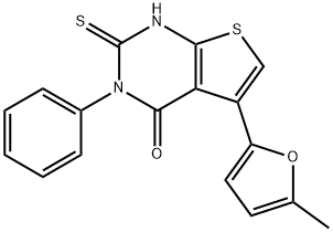 5-(5-methylfuran-2-yl)-3-phenyl-2-thioxo-2,3-dihydrothieno[2,3-d]pyrimidin-4(1H)-one Struktur