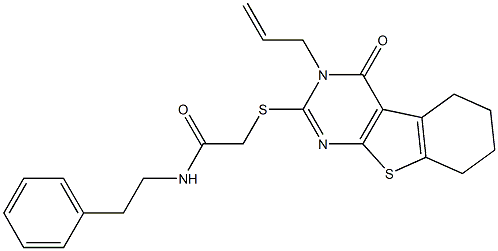 2-((3-allyl-4-oxo-3,4,5,6,7,8-hexahydrobenzo[4,5]thieno[2,3-d]pyrimidin-2-yl)thio)-N-phenethylacetamide Struktur