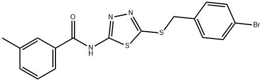 N-(5-((4-bromobenzyl)thio)-1,3,4-thiadiazol-2-yl)-3-methylbenzamide Struktur