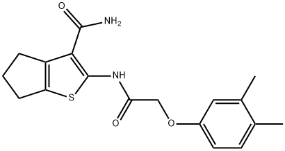 2-{[(3,4-dimethylphenoxy)acetyl]amino}-5,6-dihydro-4H-cyclopenta[b]thiophene-3-carboxamide Struktur