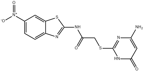 2-[(6-amino-4-oxo-1H-pyrimidin-2-yl)sulfanyl]-N-(6-nitro-1,3-benzothiazol-2-yl)acetamide Struktur