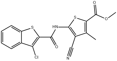 methyl 5-[(3-chloro-1-benzothiophene-2-carbonyl)amino]-4-cyano-3-methylthiophene-2-carboxylate Struktur