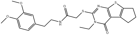 N-(3,4-dimethoxyphenethyl)-2-((3-ethyl-4-oxo-3,5,6,7-tetrahydro-4H-cyclopenta[4,5]thieno[2,3-d]pyrimidin-2-yl)thio)acetamide Struktur