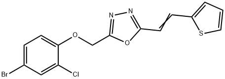 2-[(4-bromo-2-chlorophenoxy)methyl]-5-[(E)-2-thiophen-2-ylethenyl]-1,3,4-oxadiazole Struktur