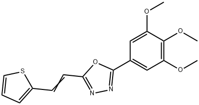 2-[(E)-2-thiophen-2-ylethenyl]-5-(3,4,5-trimethoxyphenyl)-1,3,4-oxadiazole Struktur