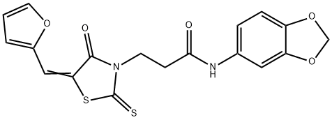 (E)-N-(benzo[d][1,3]dioxol-5-yl)-3-(5-(furan-2-ylmethylene)-4-oxo-2-thioxothiazolidin-3-yl)propanamide Struktur