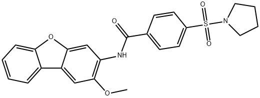 N-(2-methoxydibenzofuran-3-yl)-4-pyrrolidin-1-ylsulfonylbenzamide Struktur