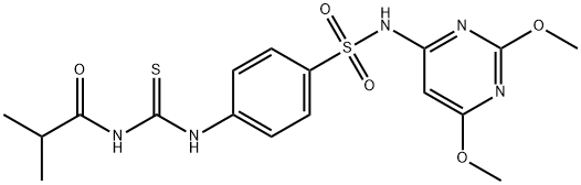 N-[[4-[(2,6-dimethoxypyrimidin-4-yl)sulfamoyl]phenyl]carbamothioyl]-2-methylpropanamide Struktur