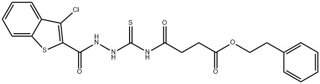 2-phenylethyl 4-[({2-[(3-chloro-1-benzothien-2-yl)carbonyl]hydrazino}carbonothioyl)amino]-4-oxobutanoate Struktur