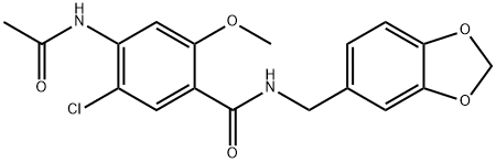 4-(acetylamino)-N-(1,3-benzodioxol-5-ylmethyl)-5-chloro-2-methoxybenzamide Struktur