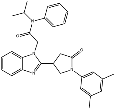 2-(2-(1-(3,5-dimethylphenyl)-5-oxopyrrolidin-3-yl)-1H-benzo[d]imidazol-1-yl)-N-isopropyl-N-phenylacetamide Struktur