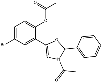 2-(4-acetyl-5-phenyl-4,5-dihydro-1,3,4-oxadiazol-2-yl)-4-bromophenyl acetate Struktur